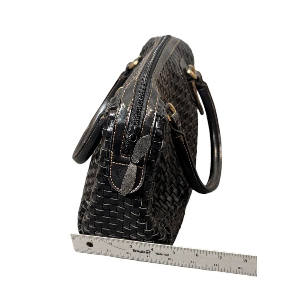 Naturalizer Black Woven Satchel Handbag Faux Leather Top Handle Bag